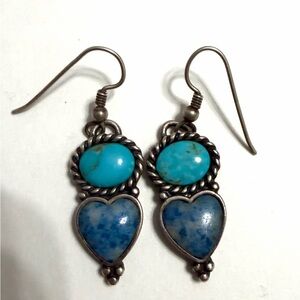 Carolyn Pollack Carlisle Sterling Silver Turquoise Lapis Heart Dangle Earrings